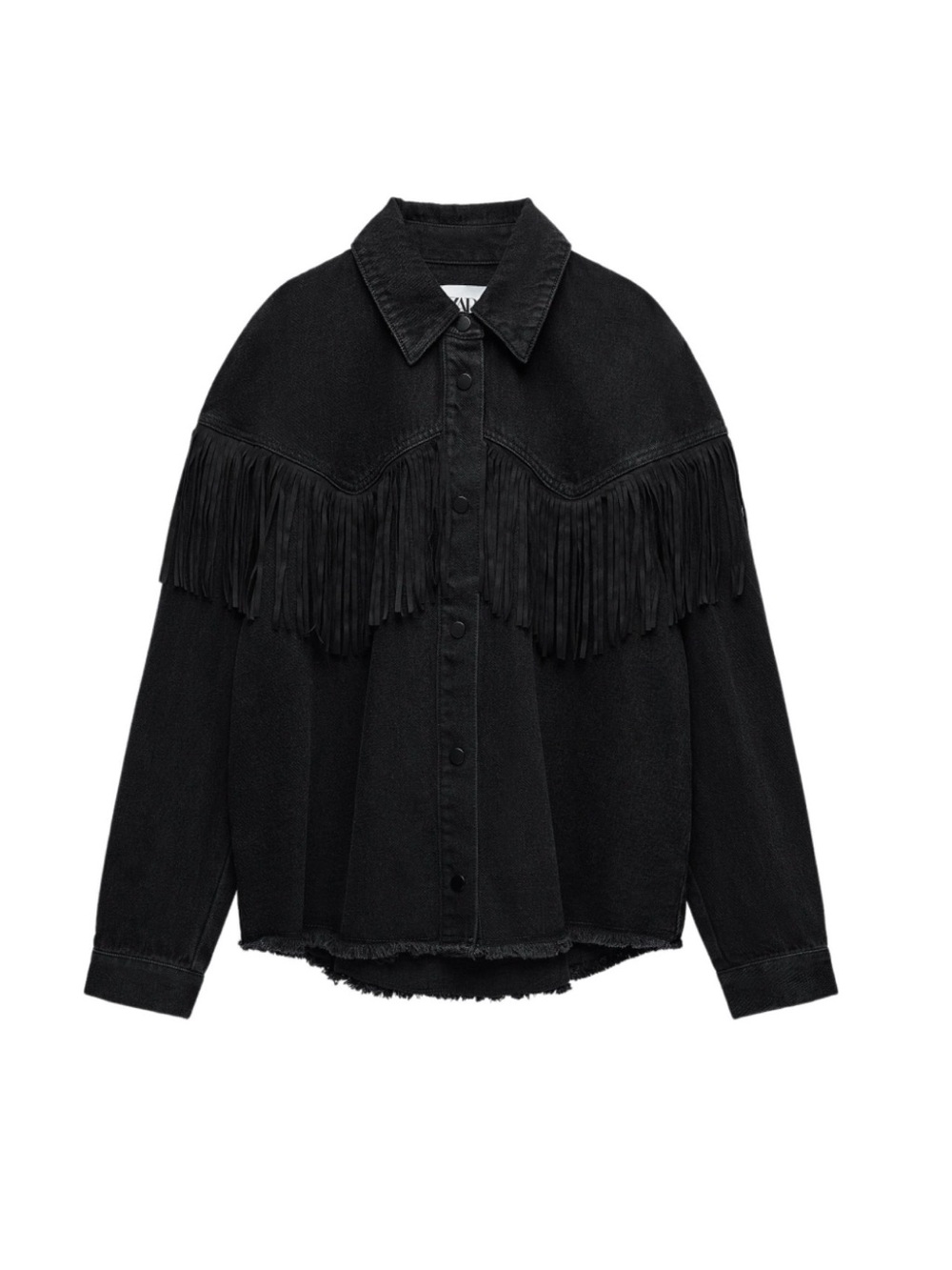 Zara Black Fringe Denim Jacket - Women